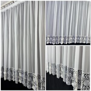 Valge Vuaal ja Hall Pitsiga 15cm Kardin