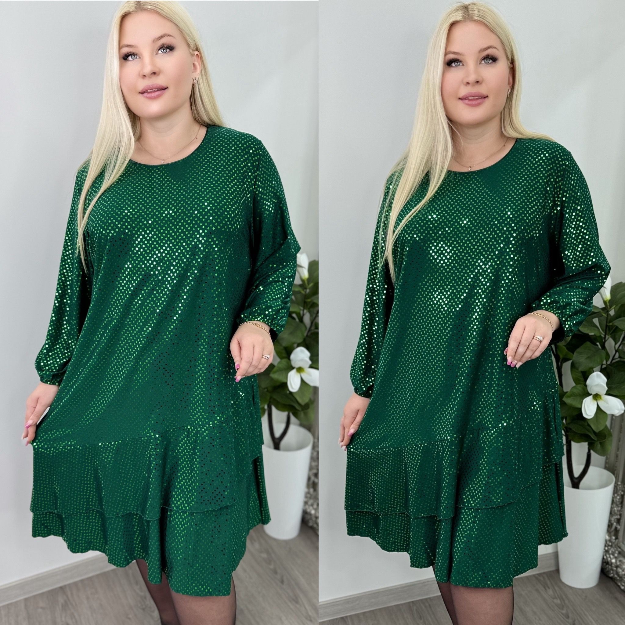 Naiste Kaunis ja Sädelev Roheline Kleit