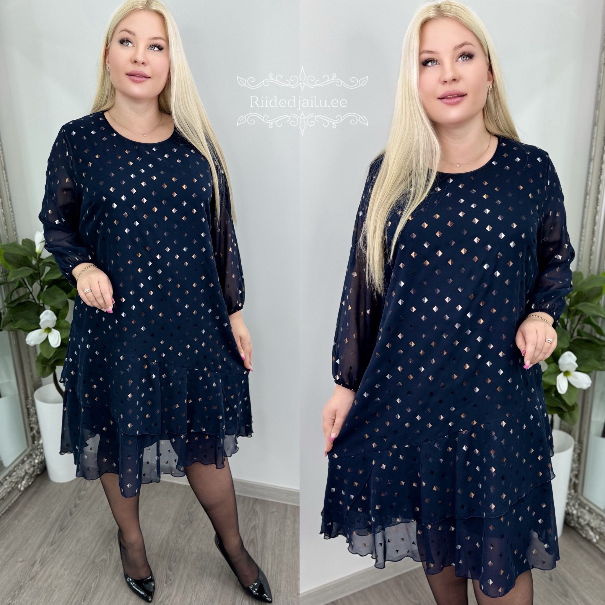 Naiste Kaunis ja Sädelev Tumesinine Kleit - Image 3