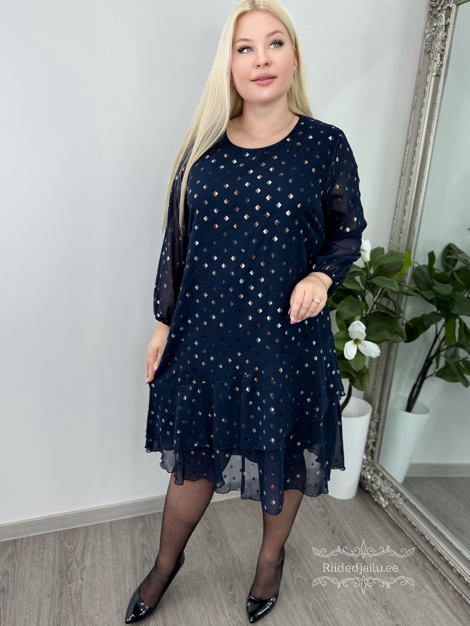 Naiste Kaunis ja Sädelev Tumesinine Kleit - Image 6