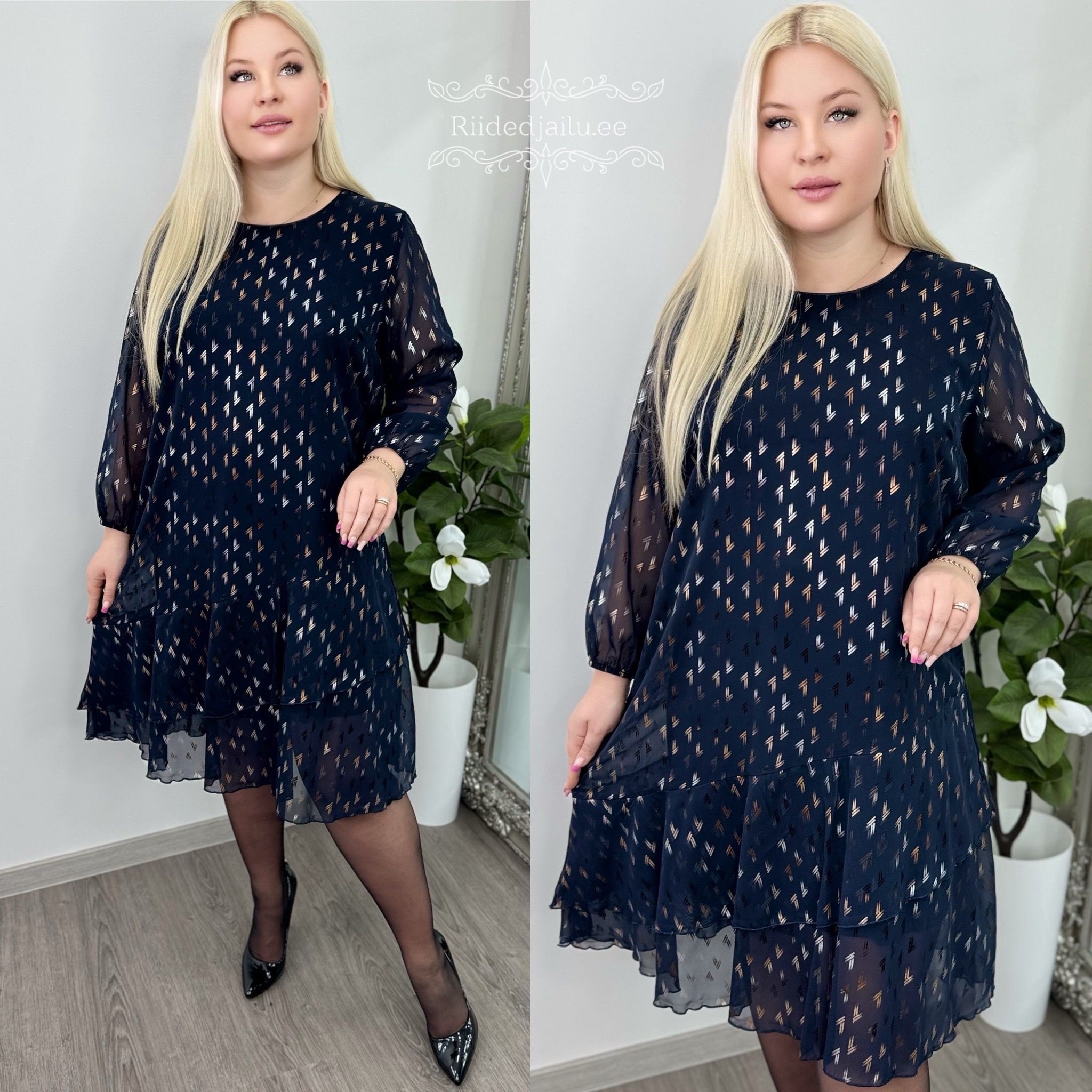 Naiste Kaunis ja Sädelev Tumesinine Kleit