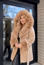 Alpaka Mantel Camel Kapuutsiga