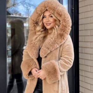 Alpaka Mantel Camel Kapuutsiga