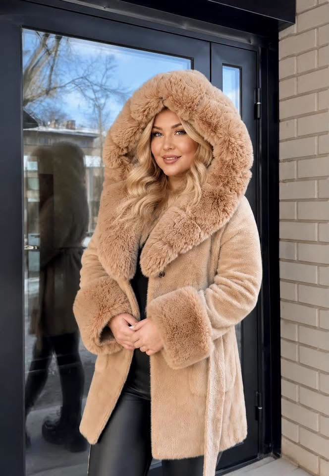 Alpaka Mantel Camel Kapuutsiga