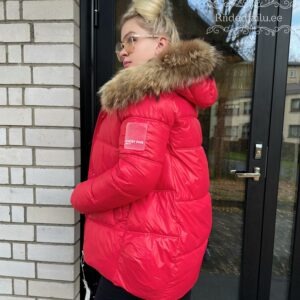 Naiste Punane Jope Naturaalse Karvaga