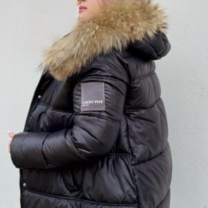 Naiste Must Jope Naturaalse Karvaga