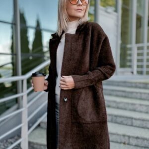 Alpaka jakk Tumepruun trukiga