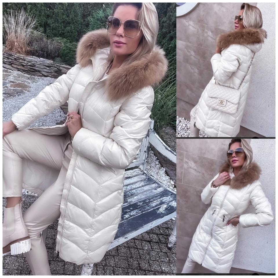 Naiste Kaunis Valge Mantel Naturaalse Karvaga