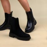 Lühikesed sametised mustad naiste saapad