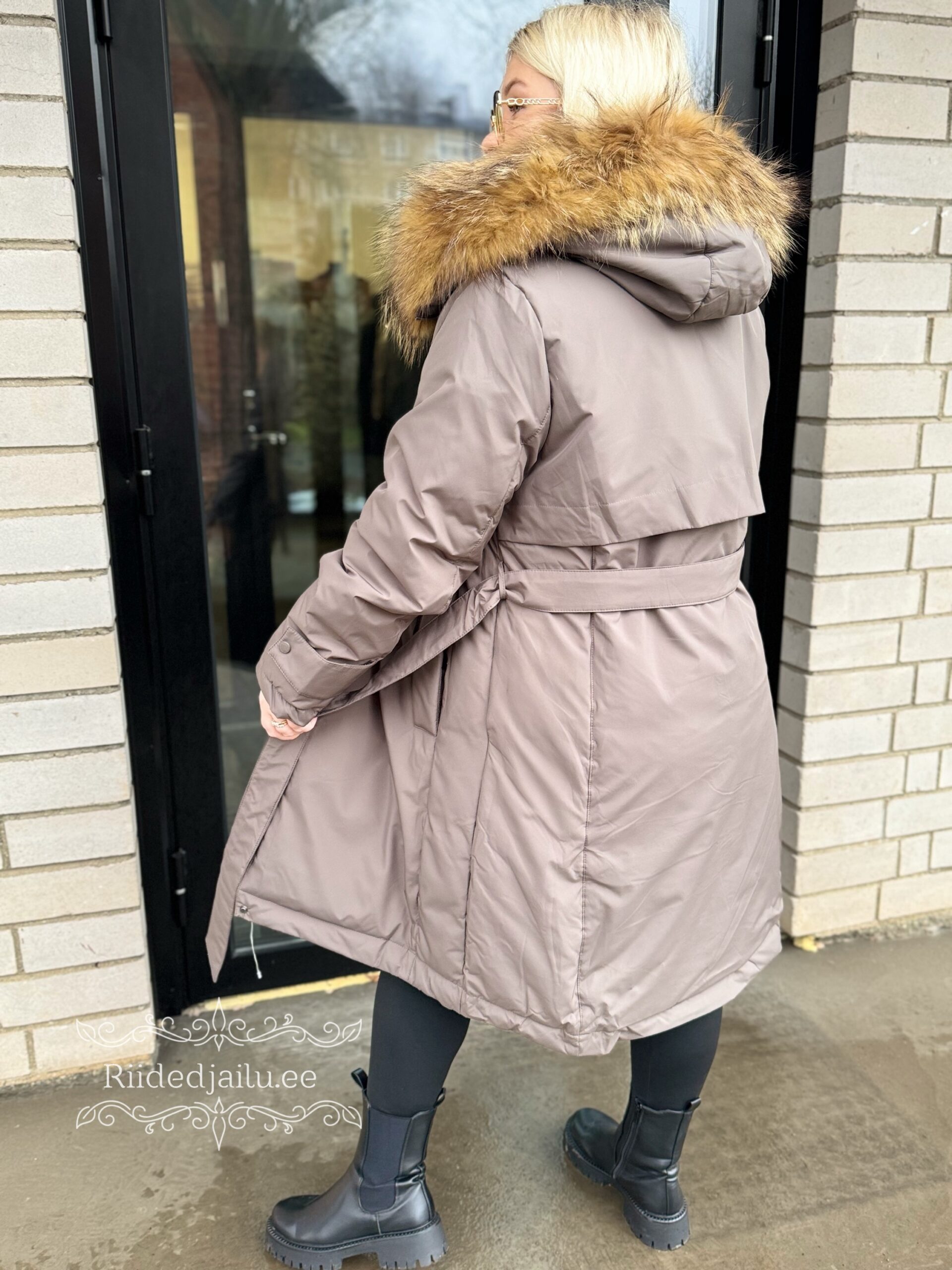 Naiste Naturaalse Karvaga Taupehall Parka - Image 3