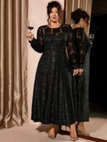 Pidulik must sädelev pitsdetailidega kleit