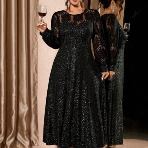 Pidulik must sädelev pitsdetailidega kleit