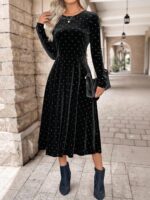 Must sametine täpiline midi-kleit