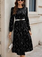 Must mustriline midikleit kontrastse vööga