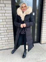 Naiste Kaunis Must-Beež Mantel Karvaga