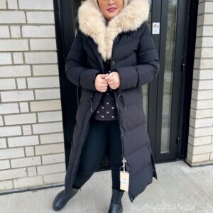 Naiste Kaunis Must-Beež Mantel Karvaga