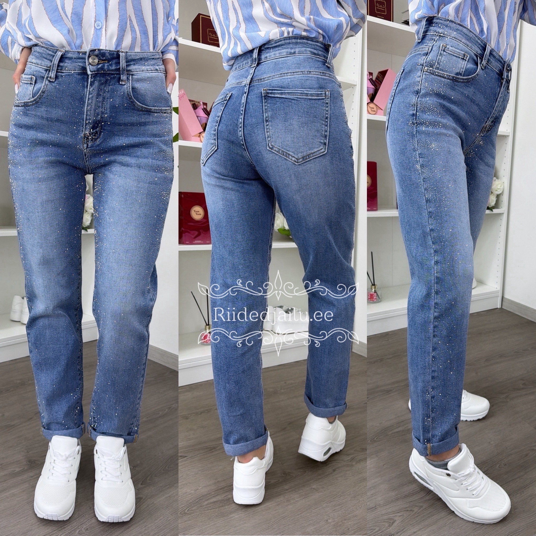 Naiste Mom Fit Sinised Teksad- Premium Denim-New Fashion - Image 3