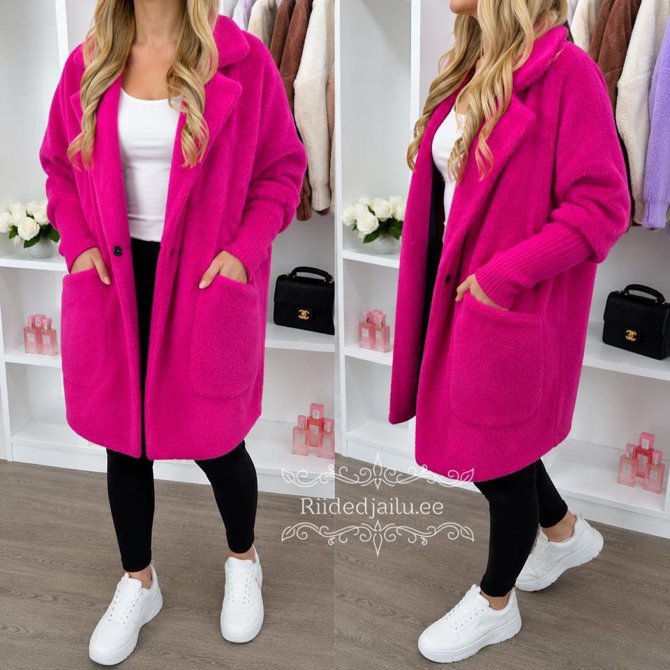Väga soe ja pehme fuksia alpaka jakk 1 trukiga