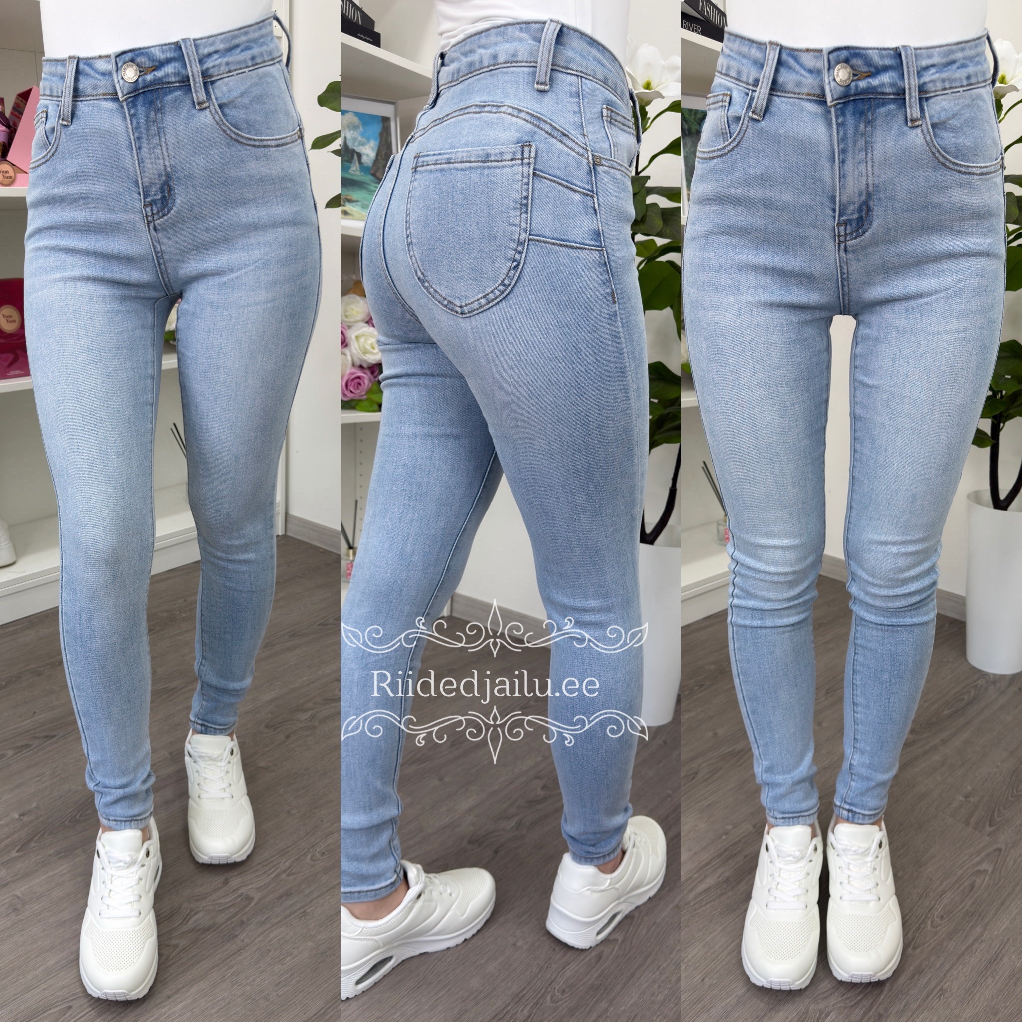 Kõrge Pihaga Helesinised Skinny-Teksad