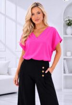 Elegantne V-kaelusega naiste pluus neonkorall