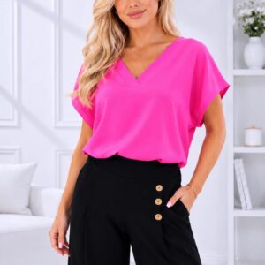 Elegantne V-kaelusega naiste pluus neonkorall
