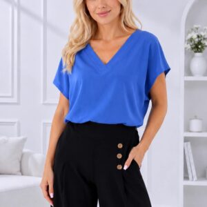 Elegantne V-kaelusega naiste pluus sinine