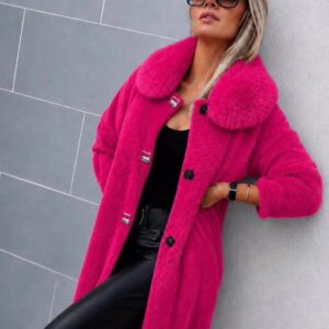Fuksia roosa alpaka mantel karvase kraega
