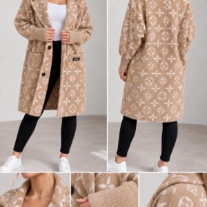 Mustriga camel-tooni alpaka mantel trukkidega